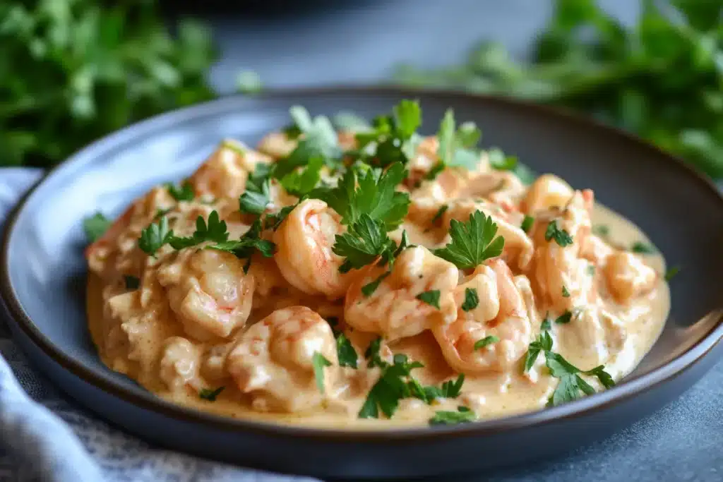 Is Shrimp Alfredo Good for Protein? A Detailed Nutritional Analysis 2 Is Shrimp Alfredo Good for Protein: A mouthwatering plate of Shrimp Alfredo in a creamy, flavorful sauce, garnished with fresh parsley. Find out if Shrimp Alfredo is a good protein source.