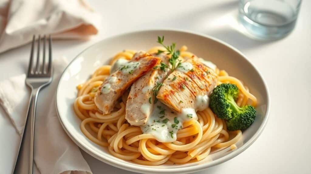 Is Alfredo Sauce Good for a Diet? 5 Healthy Tips to Enjoy It 2 Is Alfredo sauce good for a diet? A healthy Alfredo pasta dish with grilled chicken, broccoli, and a light creamy sauce.