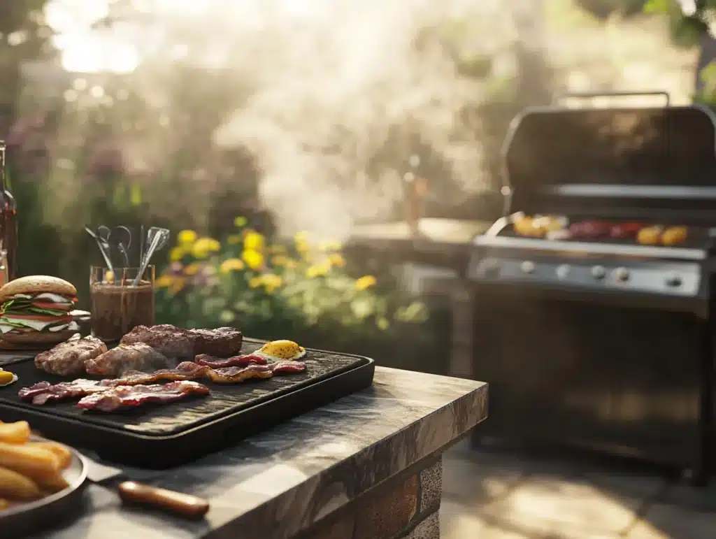 Blackstone vs Grill: 7 Surprising Differences to Know! 3 Blackstone griddle vs traditional grill with sizzling food in a backyard setting