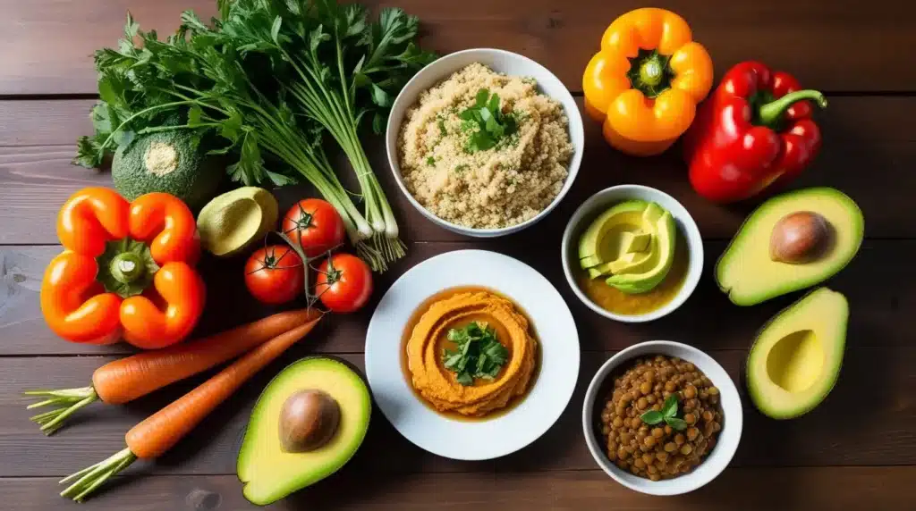 The Ultimate List of Most Commonly Eaten Vegan Foods 3 Most Commonly Eaten Vegan Foods: Healthy Vegan Food Spread with Fresh Vegetables and Plant-Based Dishes