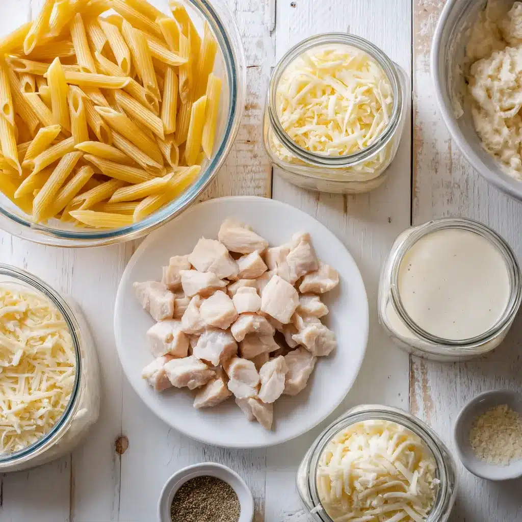 Easy Chicken Alfredo Recipe with Jar Sauce (30 Min Meal) 3 Easy Chicken Alfredo Recipe with Jar Sauce served on a white plate with parsley A creamy, rich pasta meal topped with herbs, ready in minutes—a family favorite.