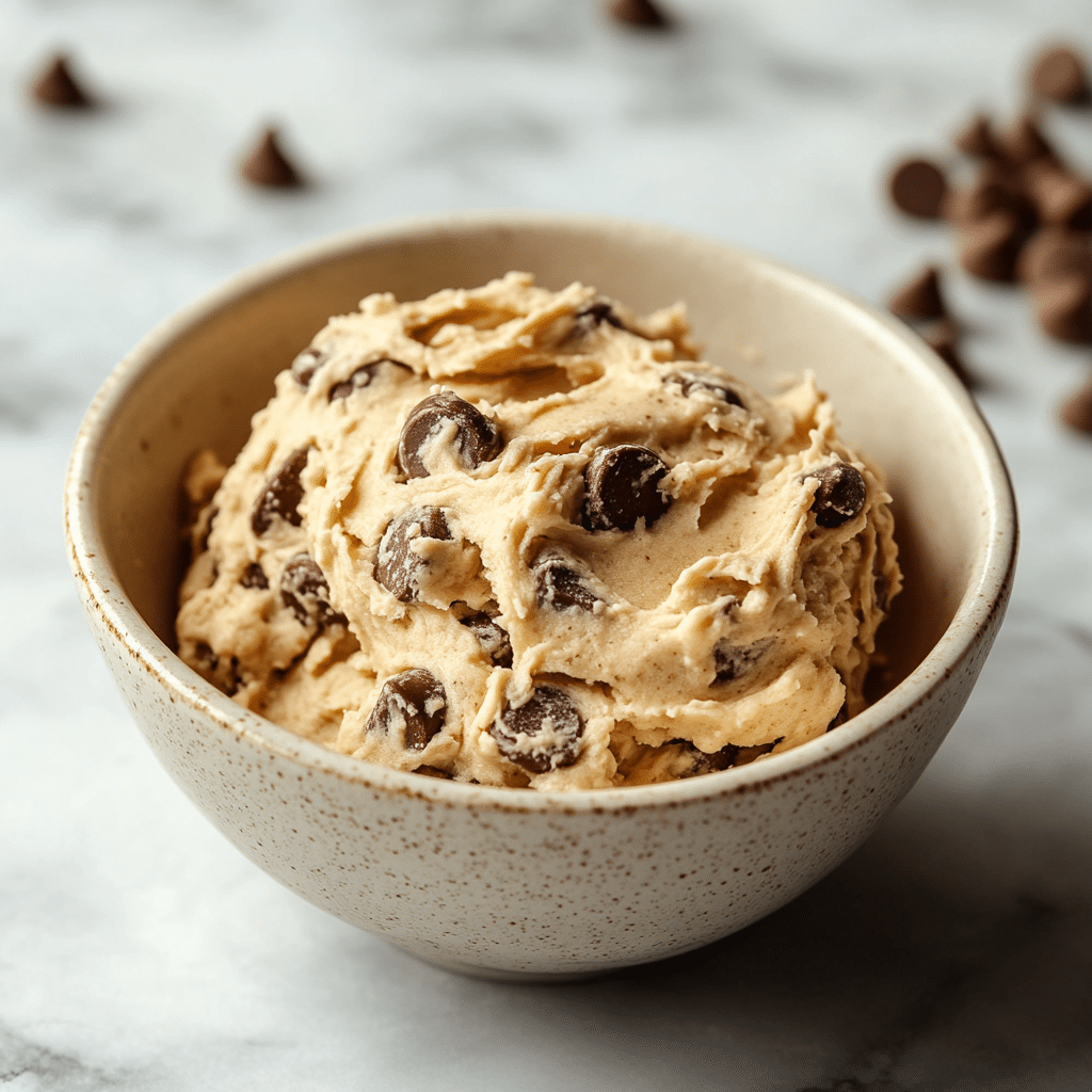protein-cookie-dough-in-ceramic-bowl creamy protein cookie dough in a ceramic bowl