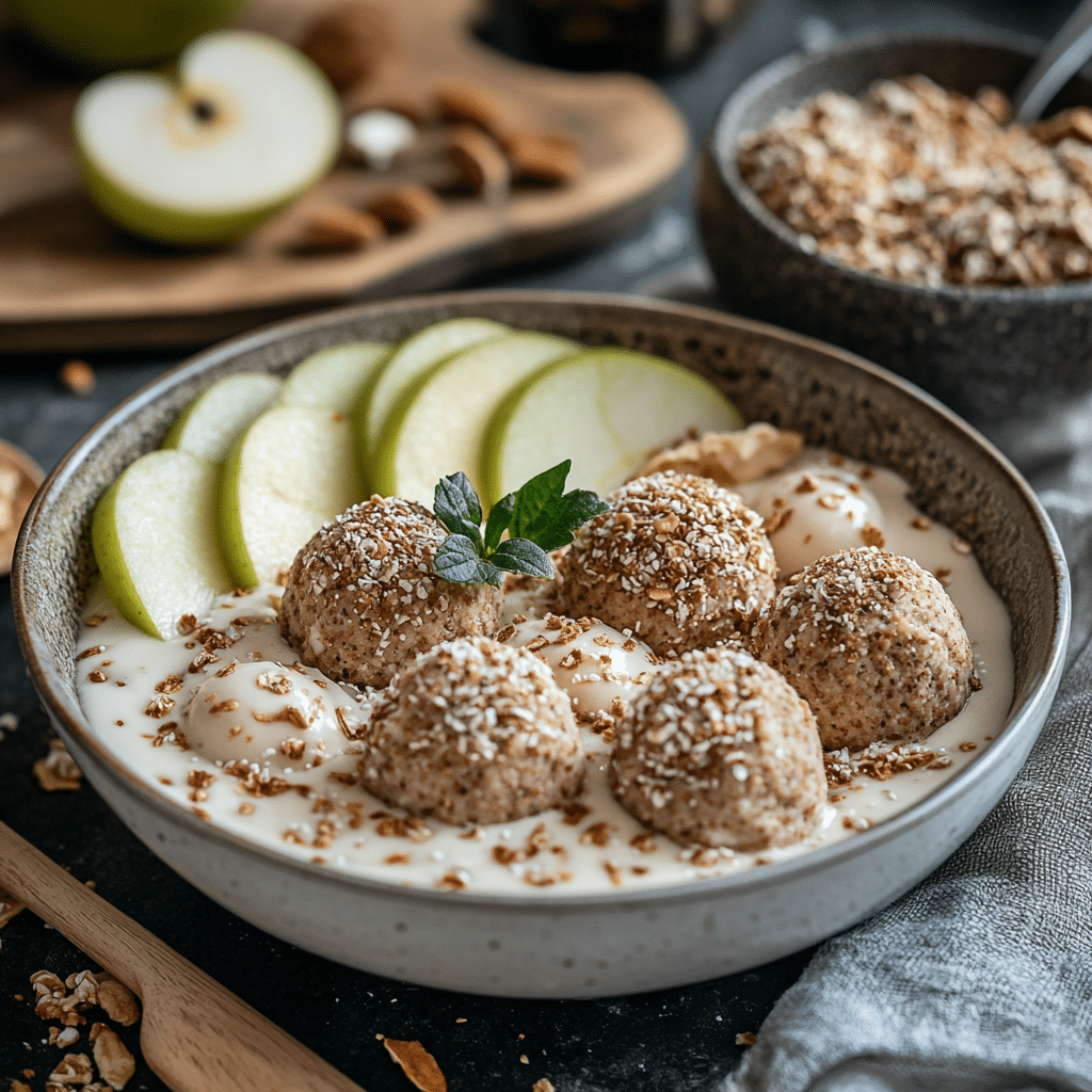 Protein Cookie Dough: The Best Guide to Healthy, Guilt-Free Indulgence 7 protein cookie dough balls served with apple slices and smoothie bowl