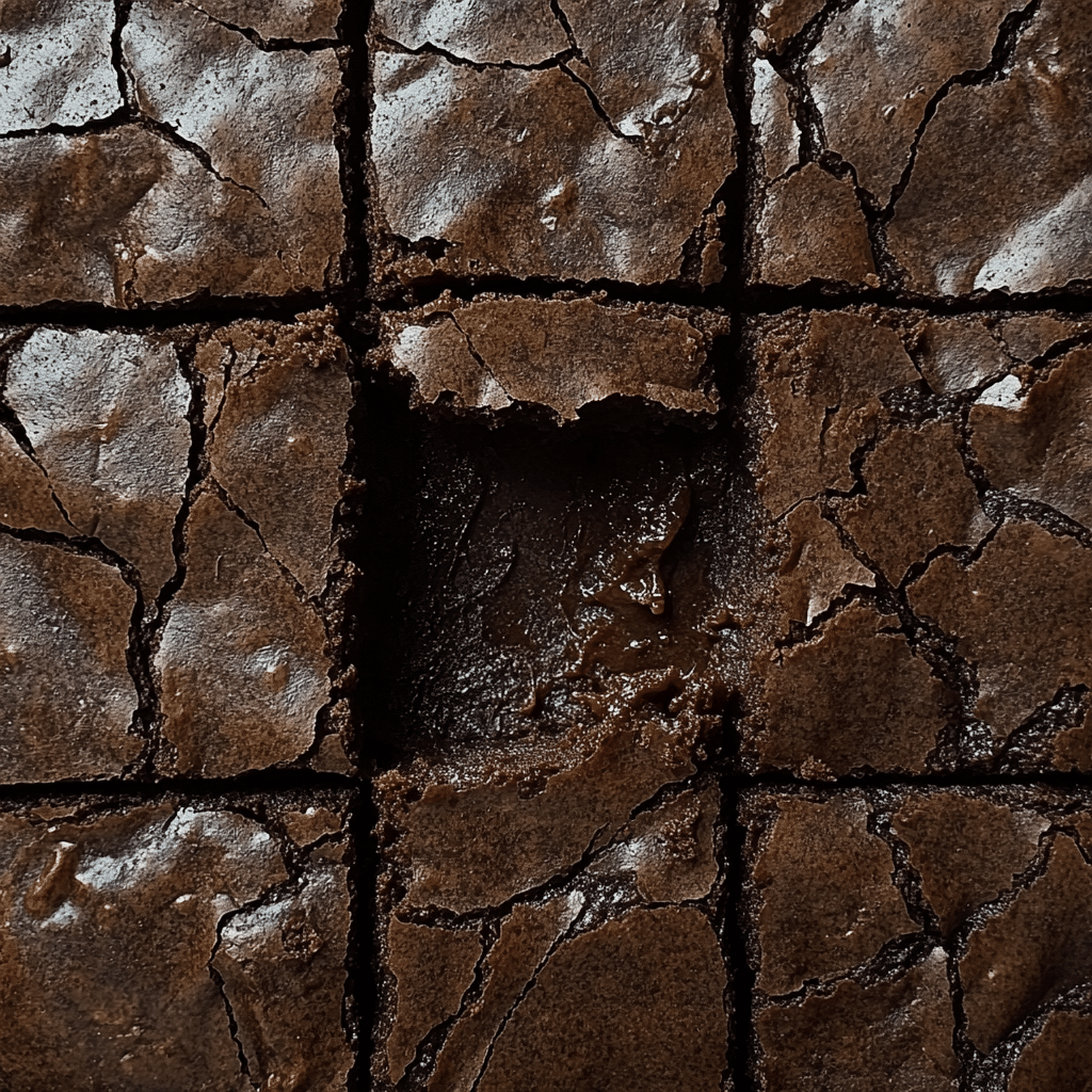 Gooey chocolate protein brownies with a cracked top in a close-up dessert shot