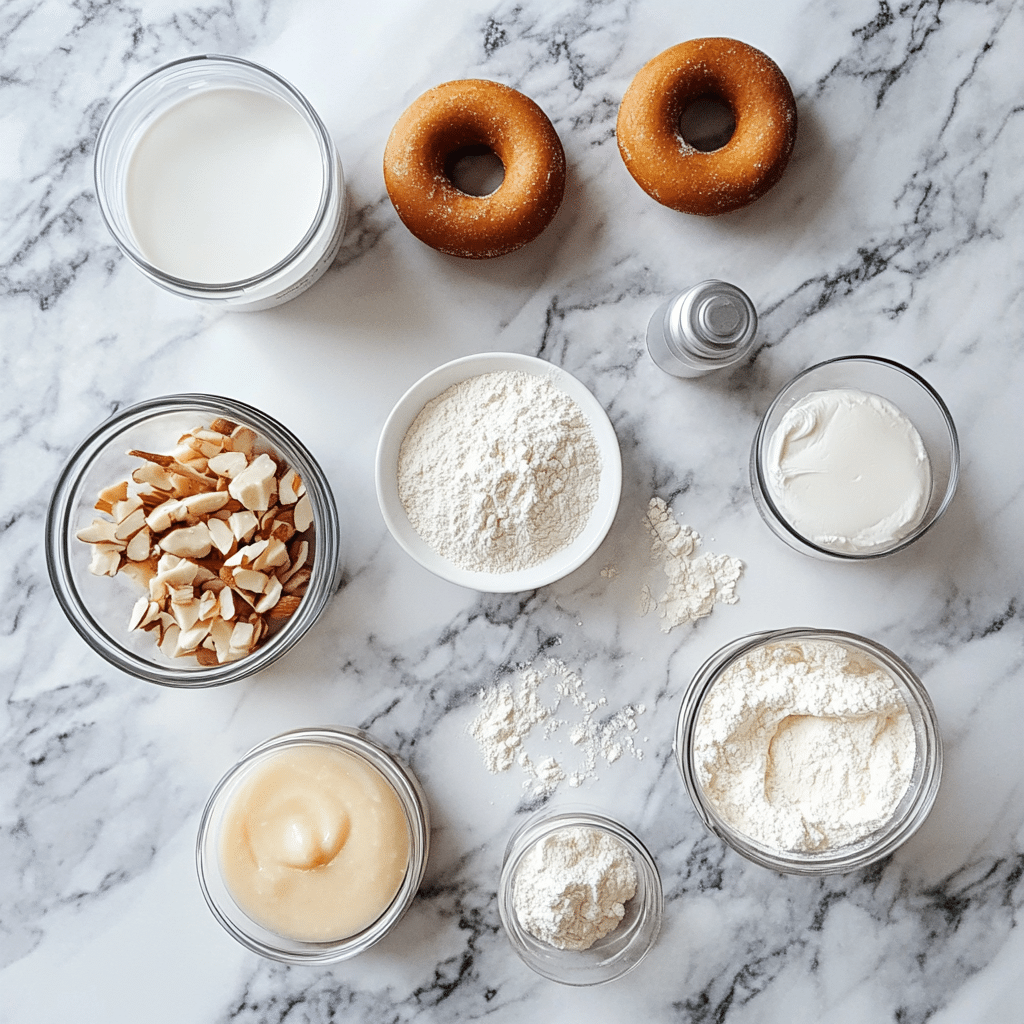 Protein Donuts – The High-Protein Snack That’s Actually Worth the Hype 8 ingredients for protein donuts laid out on kitchen counter