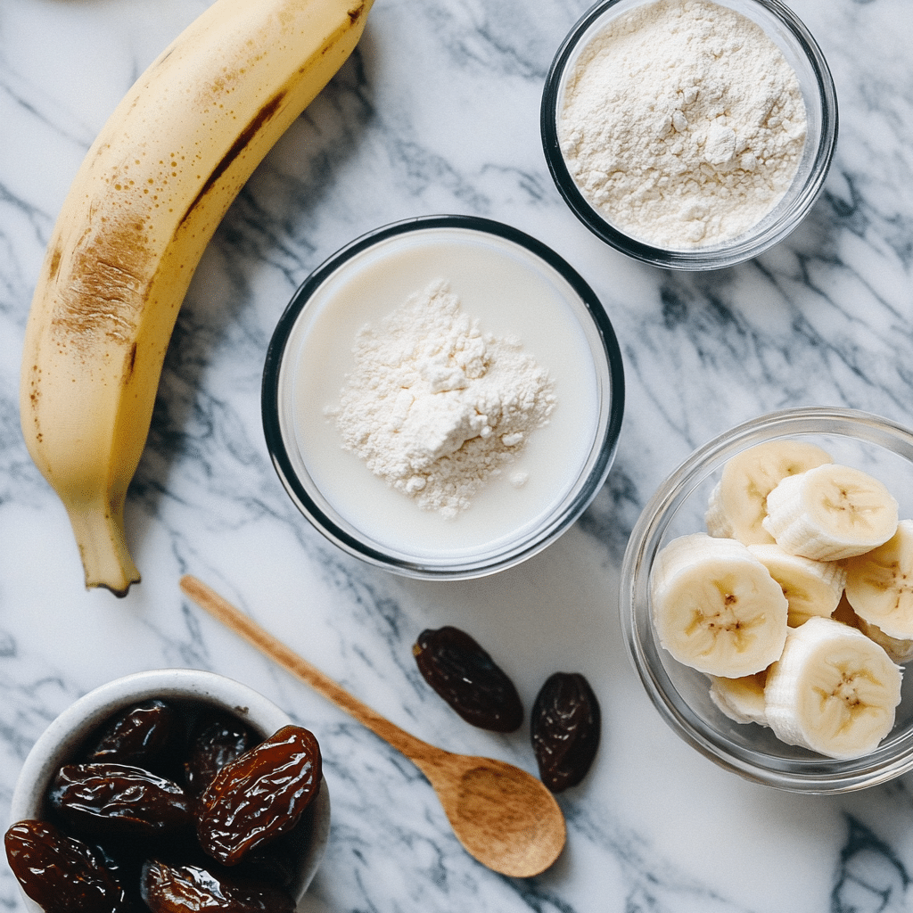 Protein Vanilla Ice Cream Recipe: protein vanilla ice cream ingredients on table