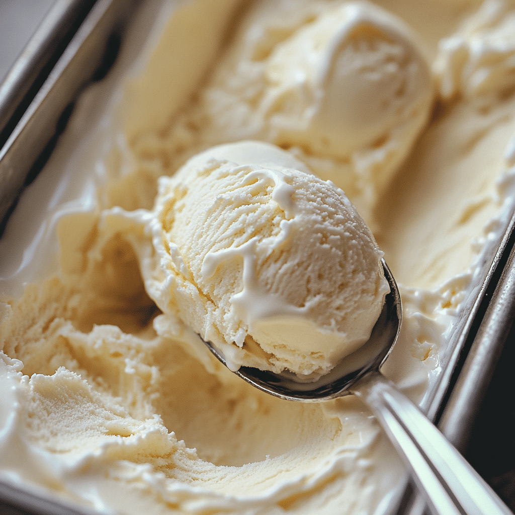 Protein Vanilla Ice Cream Recipe: scooping creamy protein vanilla ice cream