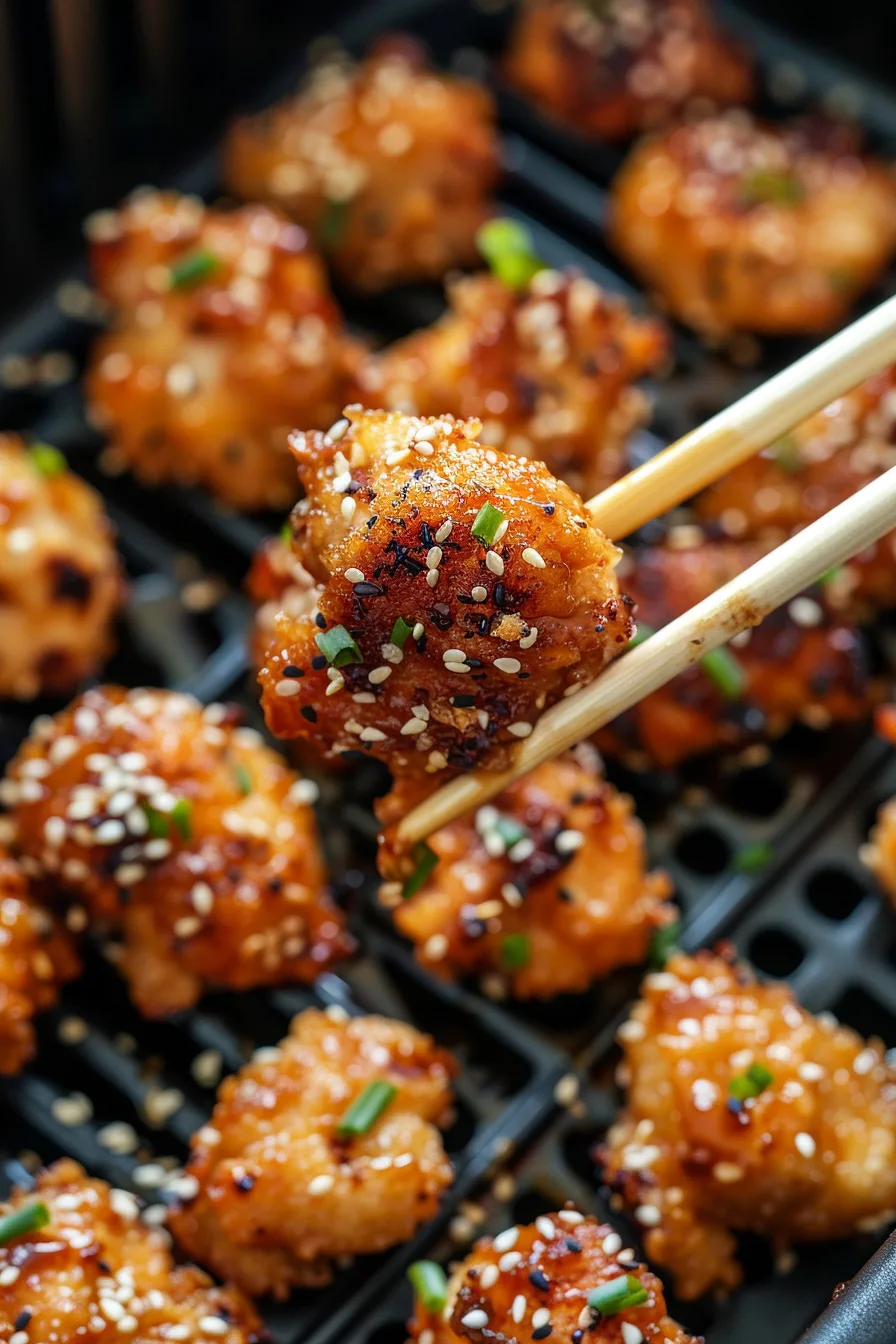 Air Fryer Honey-Garlic Chicken - 20-Minute Dinner n Air Fryer Honey Garlic Chicken crispy close-up