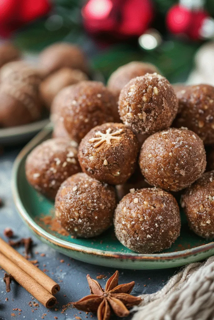 Gingerbread protein balls with coconut and pecan topping—holiday snack bites