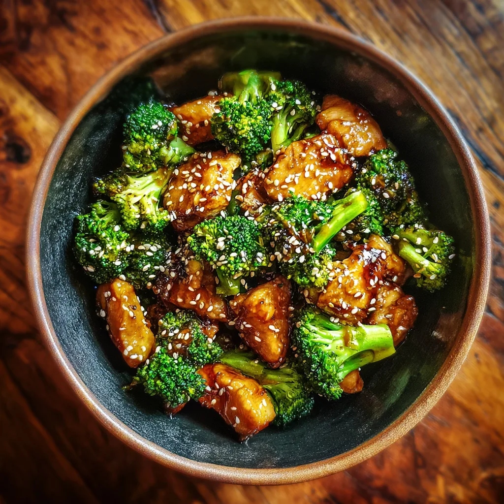 Healthy Honey Garlic Chicken with Broccoli – Crockpot Dinner Crockpot honey garlic chicken with broccoli and sesame seeds in a bowl.